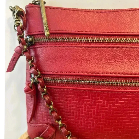 VTG Elliott Lucca Red Leather Zips Crossbody Messenger Bag Handbag Purse - Picture 2 of 7